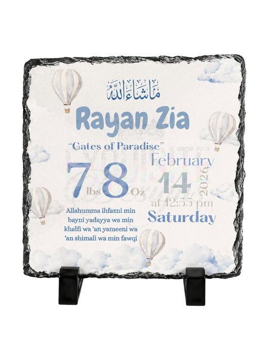 Personalised Baby Birth Slate Plaque – Islamic Newborn Gift