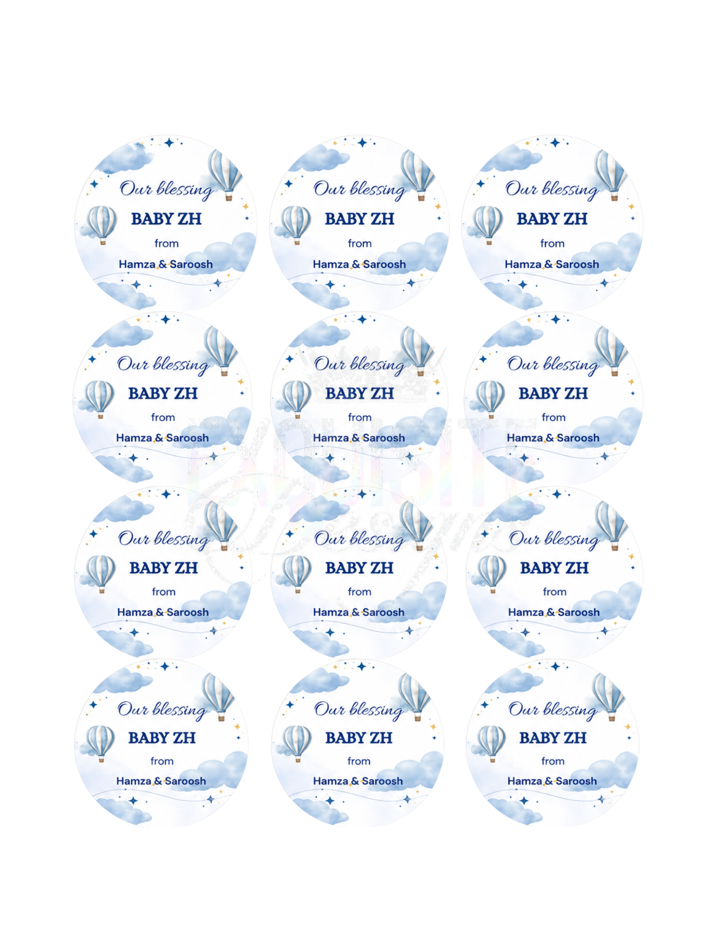 Personalised Baby Stickers – Custom Name Labels – Baby Shower, Christening & Party Favour Stickers – Waterproof – 24 Per Sheet