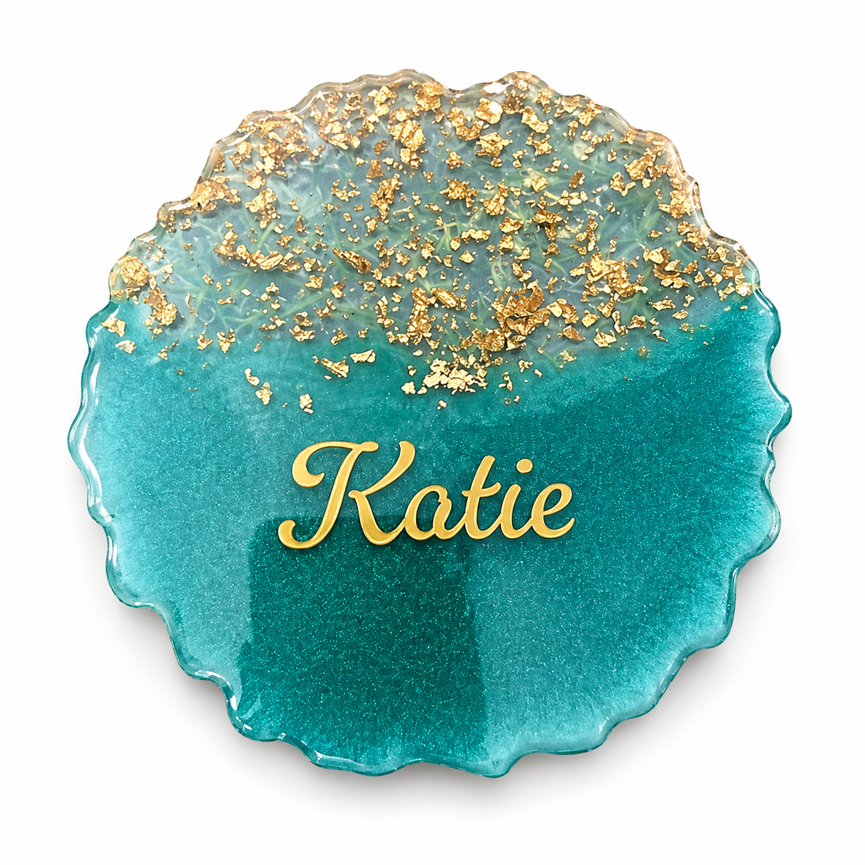 Personalized Epoxy Resin Coaster – Custom Name with Gold Leaf – Handmade Round Coaster Gift