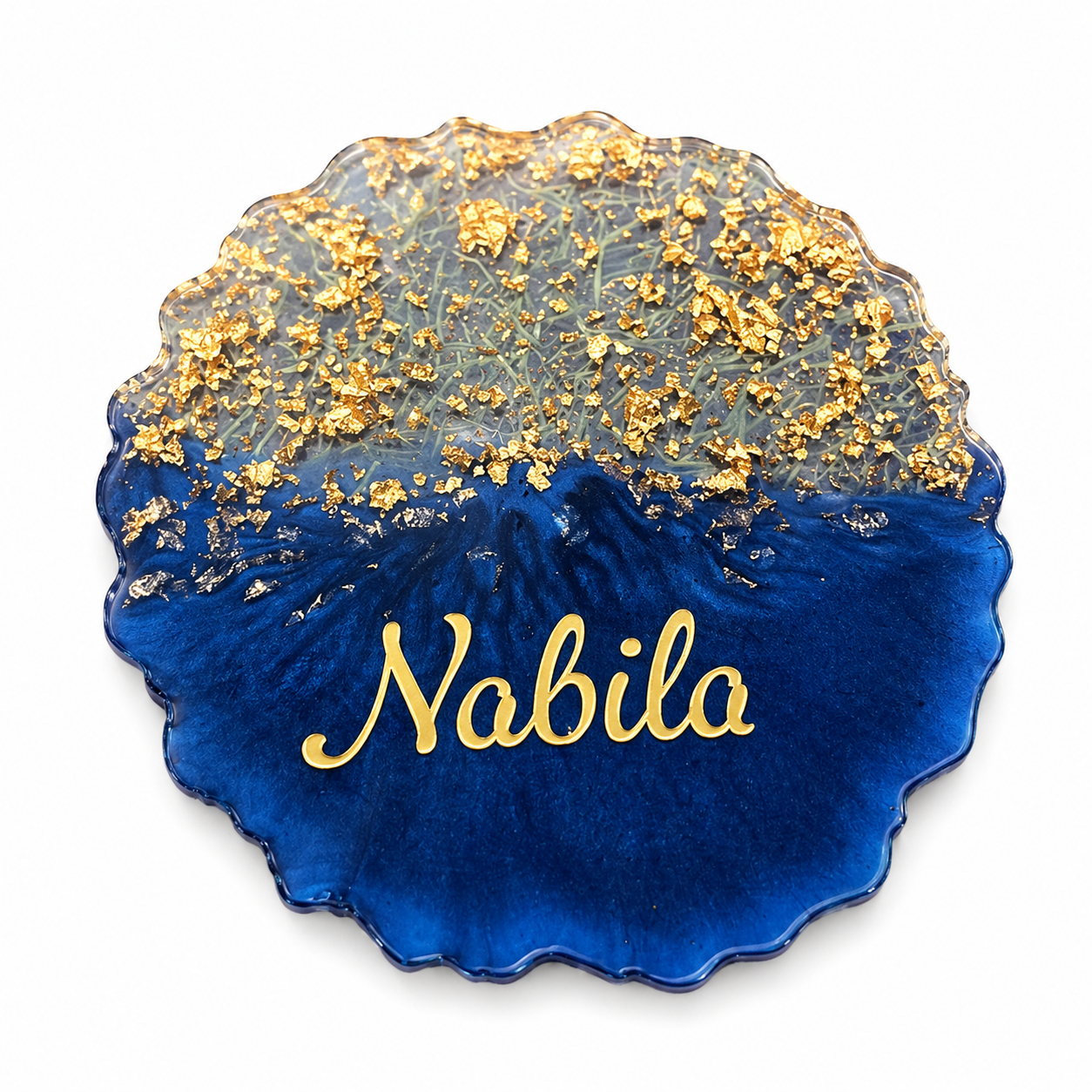 Personalized Epoxy Resin Coaster – Custom Name with Gold Leaf – Handmade Round Coaster Gift