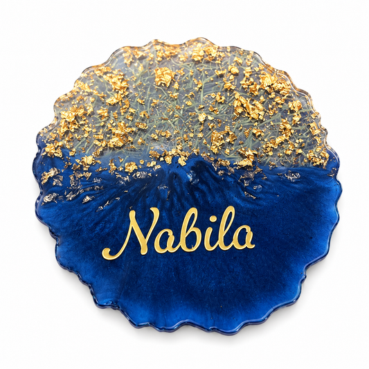 Personalized Epoxy Resin Coaster – Custom Name with Gold Leaf – Handmade Round Coaster Gift